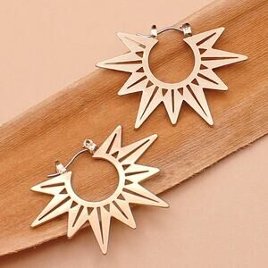 Sunburst Gold Rays Cutout Celestial Hoop Earrings